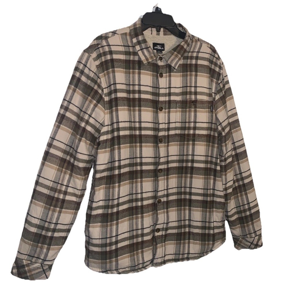 O'Neill Sherpa Redmond Lined Flannel Shirt XL Shacket Plaid Jacket Button Green - Picture 3 of 16